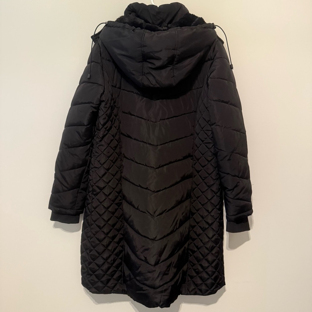 Kenneth Cole New York Black Puffer Women’s Warm Hooded Long Quilted XL Jacket - Picture 5 of 12